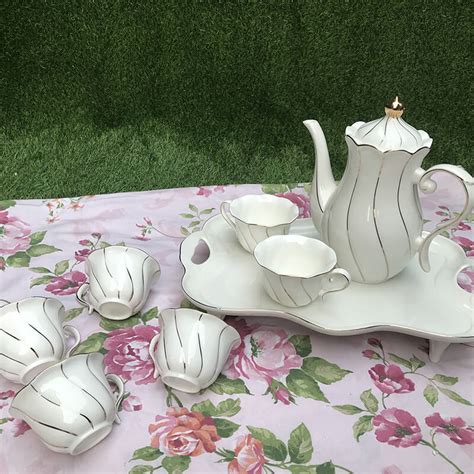 White Tea Set with Tray Set of 8 | Cheezain etc