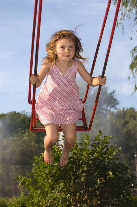 happy swinging stock image image  barefoot fountain