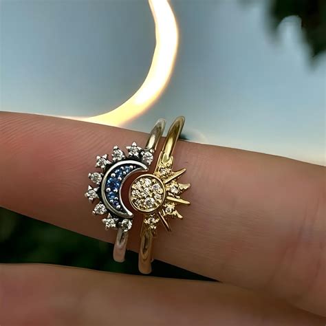 Celestial Sun and Moon Ring Set Silver Pandora Sun and Moon Couples