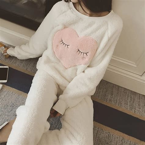 Женские пижамные комплекты из кораллового флиса, осень, милые теплые ...