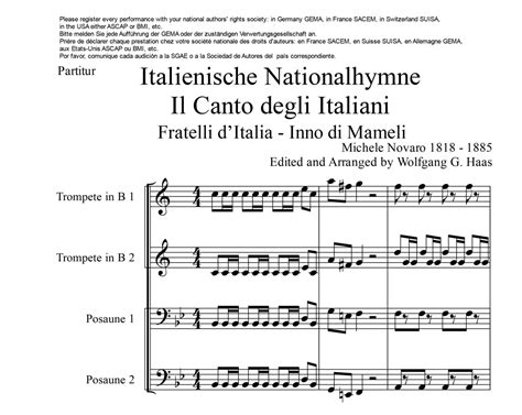 Nationalhymne Italien Il Canto degli Italiani „Fratelli d’Italia - Inno ...