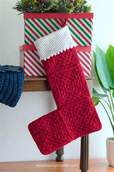 Granny Square Christmas Stocking Pattern | Easy Breezy Crochet