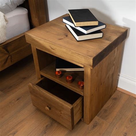 solid wood farmhouse bedside table reclaimed timber style pipe