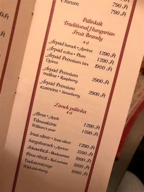 Menu at Trófea Grill restaurant, Budapest, Margit körút 2
