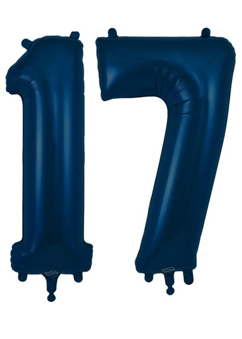 Inflated Navy Blue Number 17 Helium Balloons On Weights