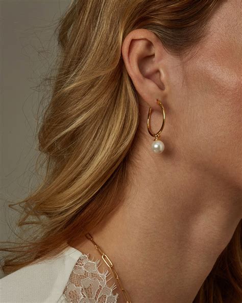 Large Hoop Earrings Pearl Drop Hoops Hoop pearl Earrings | Etsy
