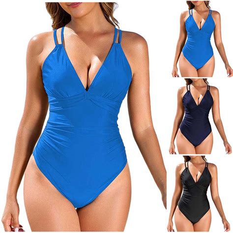 XUNKUSGA Womens Swimsuits One Piece Fashion Tummy Control Deep V Neck