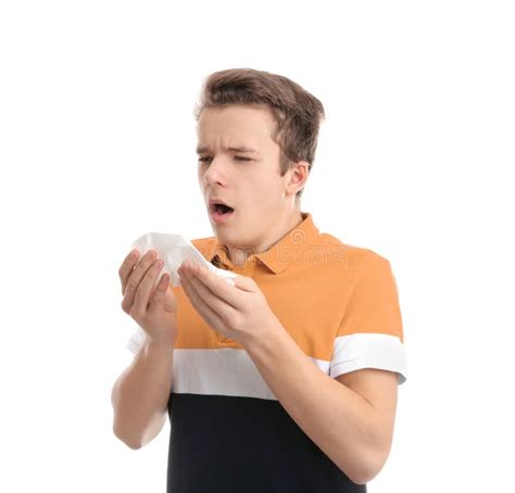 Teenage Boy Suffering from Cough Isolated Stock Photo - Image of care ...