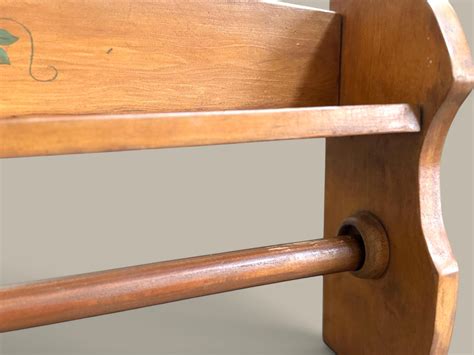 Vintage Hand-painted Wood Shelf With Towel Rack- Cottagecore- Shabby