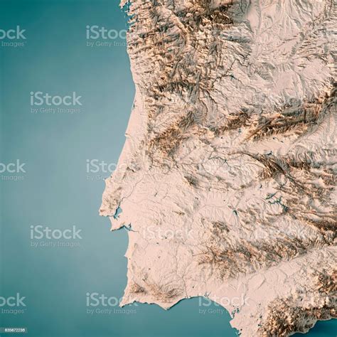portugal country  render topographic map neutral stock photo
