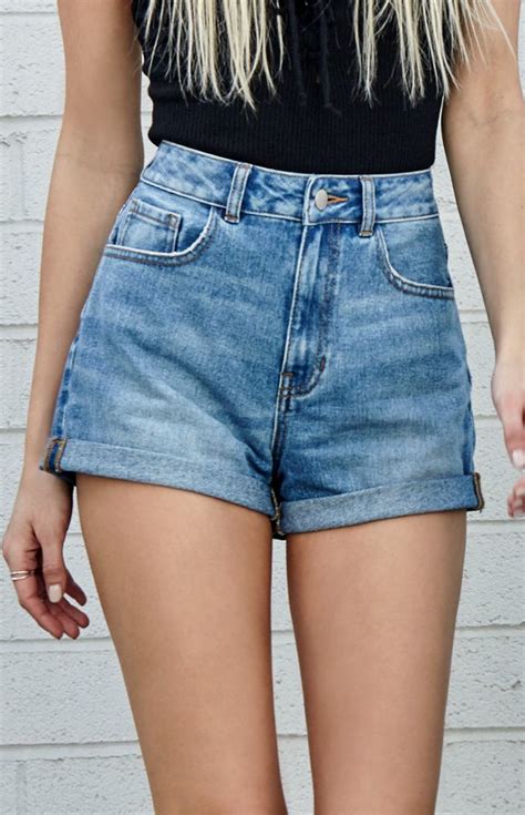 Marine Blue Cuffed Denim Mom Shorts | High waisted shorts denim ...