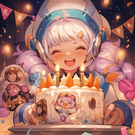 Premium AI Image | Anime girl blowing out candles on a birthday cake ...