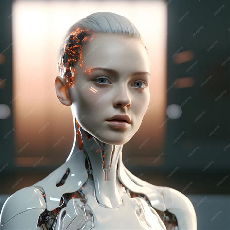 Futuristic AI Android Female android with white porcelain skin