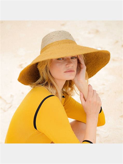 RIRI DUO Jute Handwoven Straw Hat In Nude & Golden Yellow | Flourish Planet