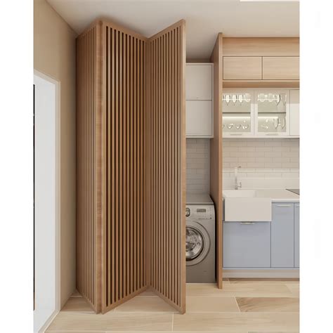 Slatted Solid Wood Bifold Doors for Houses Interior Folding Sliding