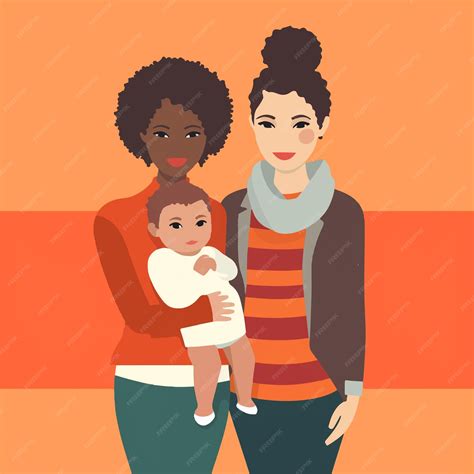 Premium Vector | Interracial lesbian couple with their child flat design