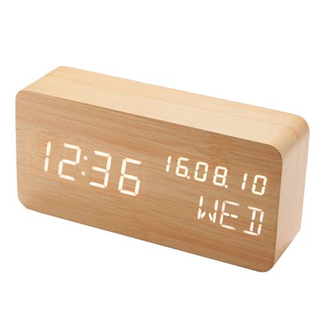 HOT Led Alarm Clock,Wooden LED Digital Alarm Clock, Displays Time Date ...