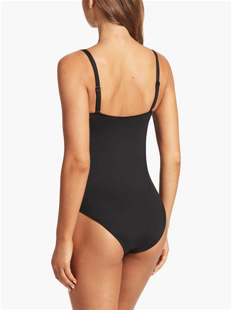 sea level scallop square neck medium leg swimsuit black