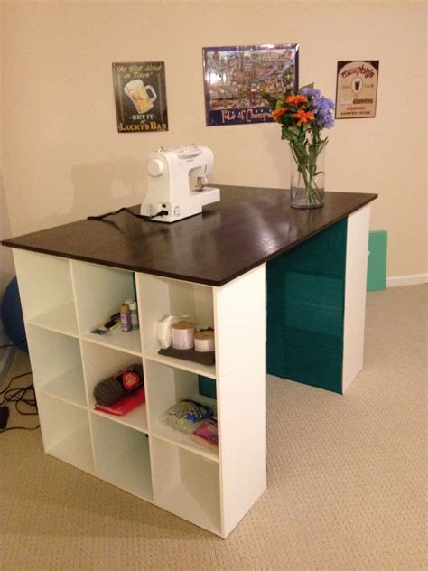 My new craft table. 2 storage cubbies and a stained piece of oak. Super ...