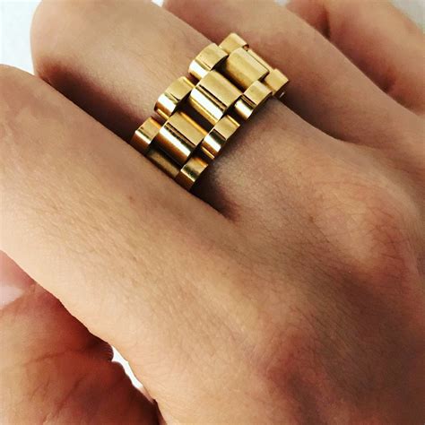 luxury mens gold plated stainless steel link chain ring cs