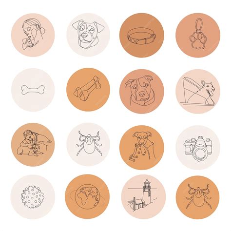 Premium Vector | 16 dog instagram highlight icons soft pastel pet