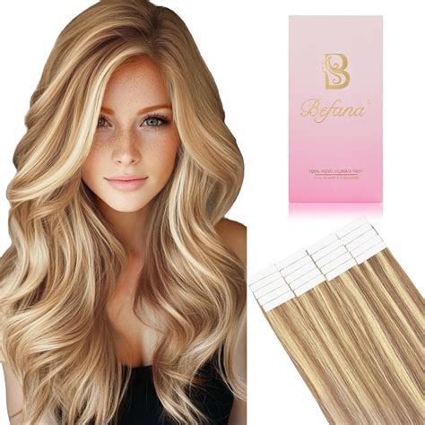 Amazon.com : Befana Tape in Hair Extensions Human Hair Balayage Blonde