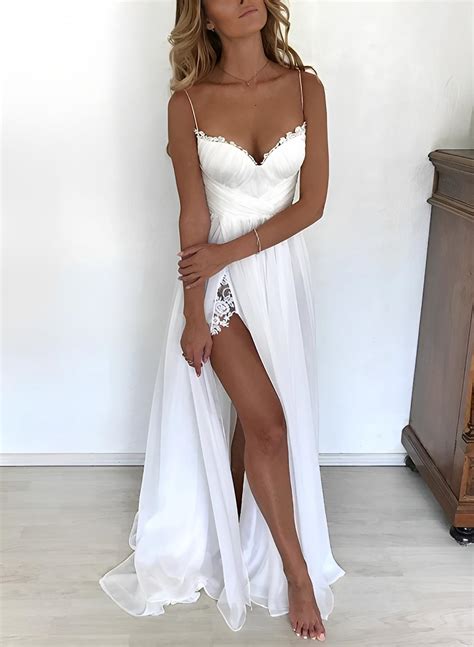 Beach A-Line Sweetheart Lace Chiffon Wedding Dresses - Missacc
