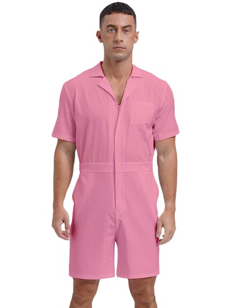 Haitryli Men's Rompers Solid Color Turn-Down Collar Short Sleeve Casual