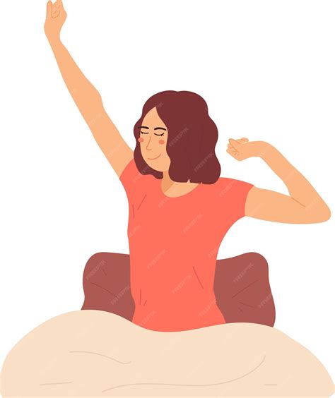 Premium Vector | Smiling happy stretching woman wake up in the morning