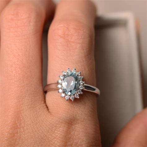 Genuine Aquamarine Ring Oval Cut Aquamarine March Birthstone - Etsy