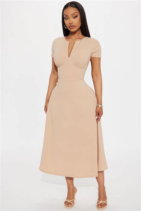 Charolette Short Sleeve Midi Dress - Taupe | Fashion Nova