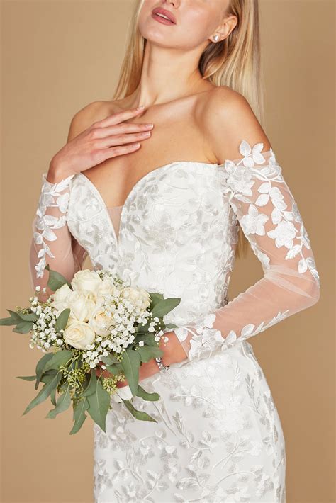 Off White Lace Long Off Shoulder Mermaid Wedding Dress - Wedding Dresses