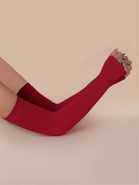 Solid Arm Sleeves Christmas Burgundy | SHEIN USA