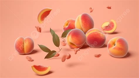 peach pieces falling  peach background  render illustration