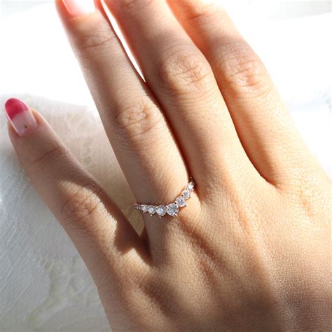 Large Diamond Contour Wedding Ring Rose Gold Curved Pave Diamond Band