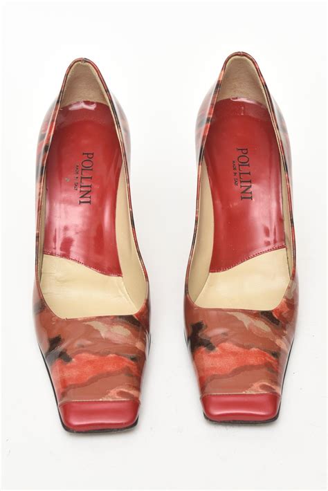 Italian Pollini Sculpted Abstract Patent Leather Shoes Red, Black