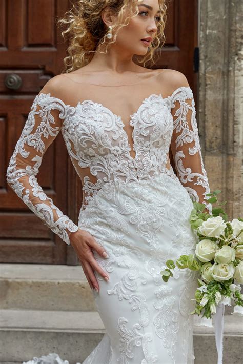 Alluring Long Sleeve Lace Fit-and-Flare Wedding Dress with Open Back Detail