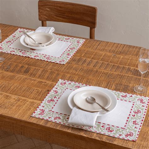 peony block print table mat set