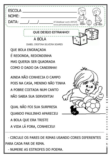 Poema Com Interpretação 2o Ano - Alfabetizar com AMOR: POEMA - UMA BOLA COM UM DESEJO ESTRANHO - TEXTO E ...