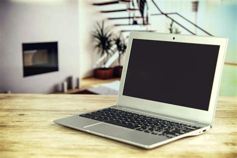 acer chromebook   white desk  stock photo