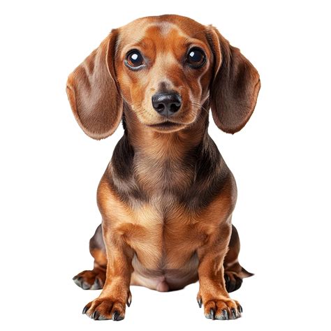 A delightful sausage dog sits upright, focusing directly ahead with