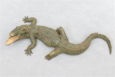 Naughty, Erotic Cold Painted Bronze Alligator with Nude Inside Signed