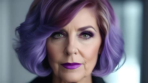 Stylish glamorous granny mature woman with purple hair