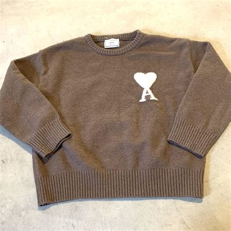 AMI Paris Logo Knit Designer Brown Sweater - Size... - Depop