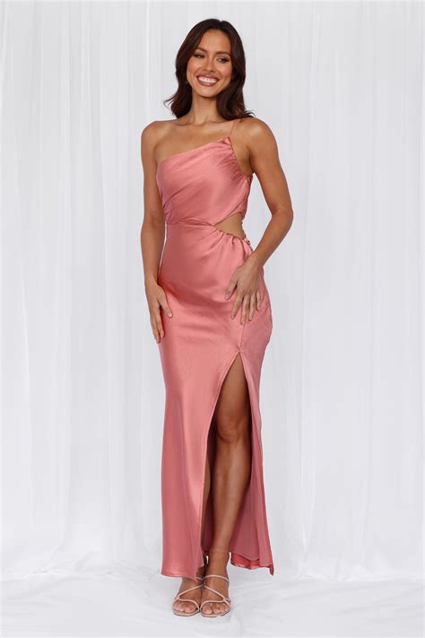 HELLO MOLLY The Opal One Shoulder Satin Maxi Dress Rose | Hello Molly