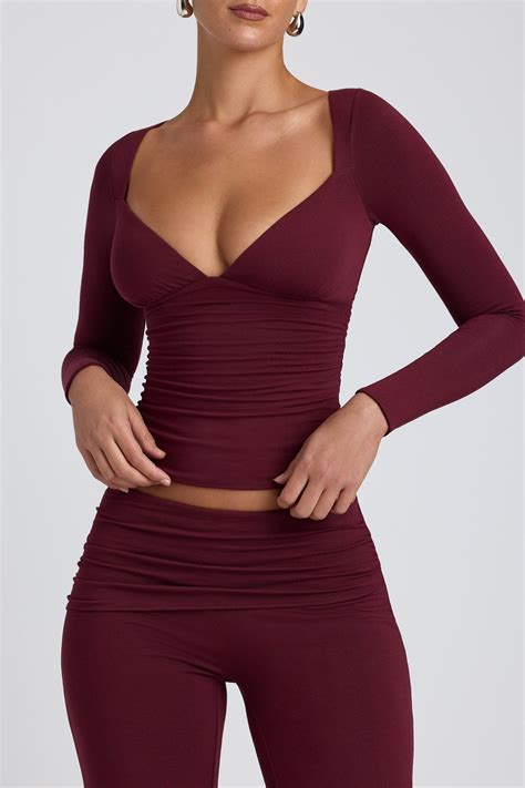Emry Modal Ruched Long-Sleeve Top in Plum | Oh Polly