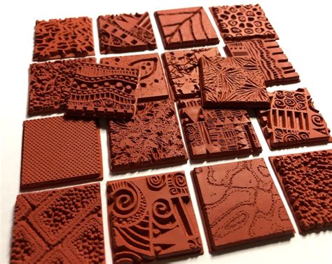18 Assorted 1" Deep Etched Texture Rubber Art Stamps Flexible ...