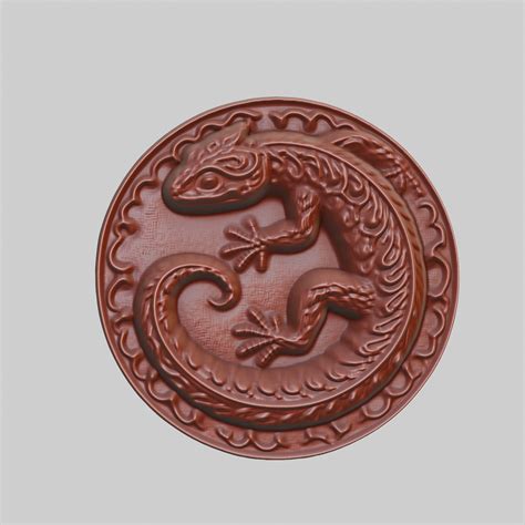 3D file Salamander Animal Head Salamander Animal Medallion for CNC