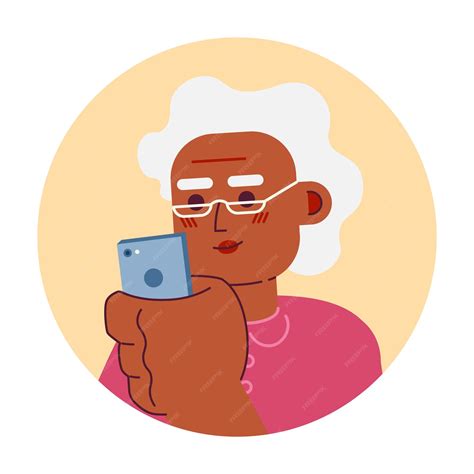 Premium Vector | Smartphone woman black granny eyeglasses 2d vector