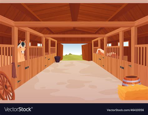 Horses stable cartoon barn inside interior shed Vector Image